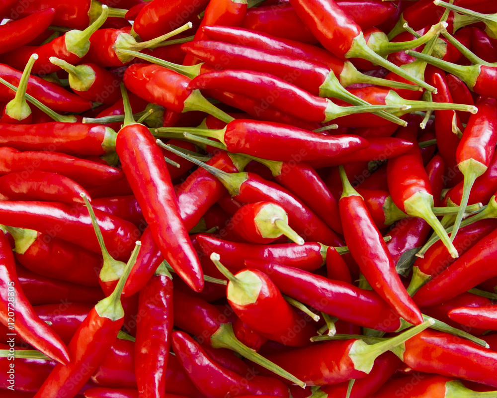 Hot red peppers for sale at a farmer's market
