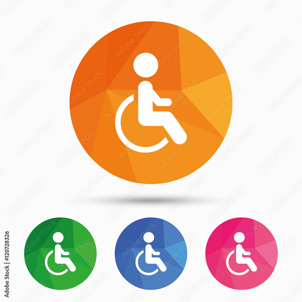 Disabled sign icon. Human on wheelchair symbol. Disabled sign icon. Human on wheelchair symbol.