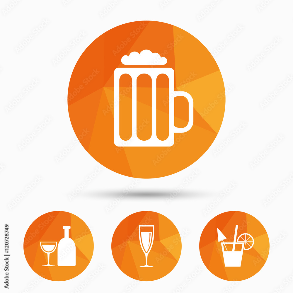 Alcoholic drinks signs. Champagne, beer icons. Alcoholic drinks signs. Champagne, beer icons.