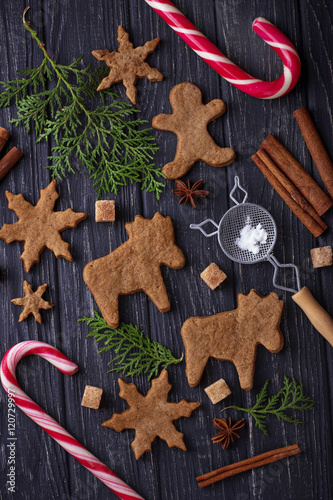 Christmas cookies in shape of deer and snowflake.