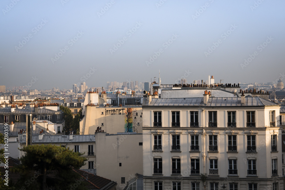 Excellent view from the top of Montmartre over the city of Paris
