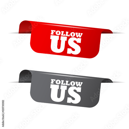 follow us, red banner follow us, vector element follow us