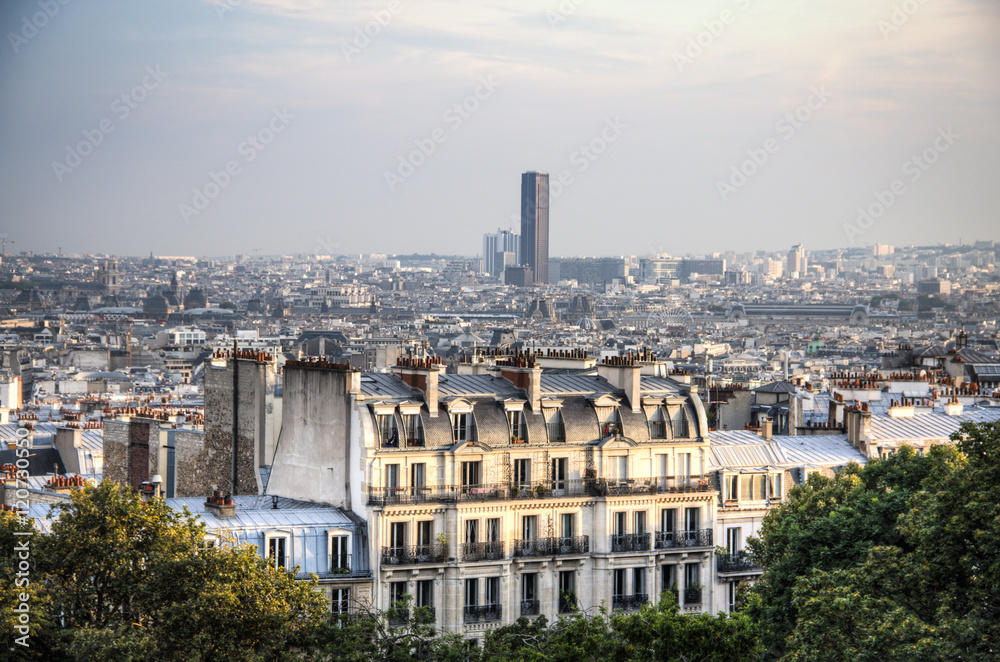 Excellent view from the top of Montmartre over the city of Paris
