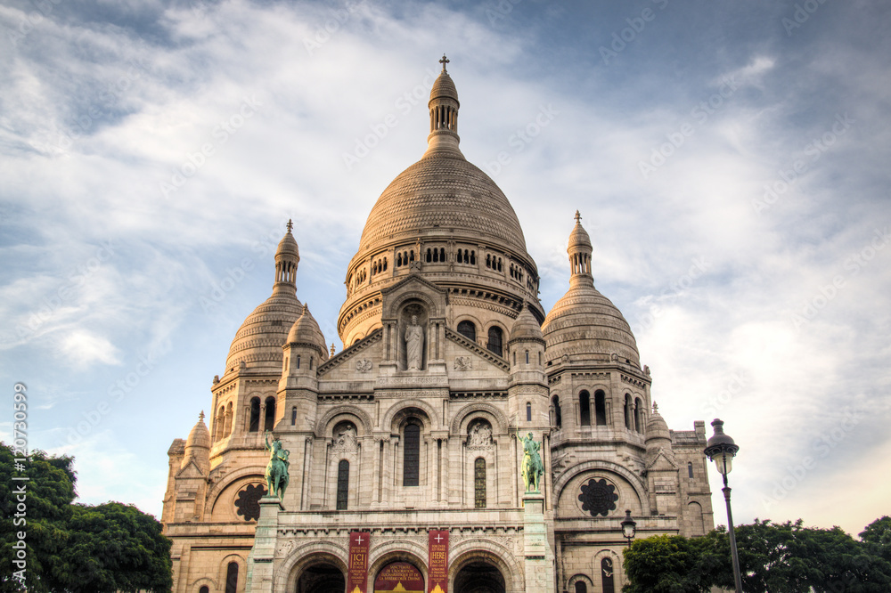 View of the Sacre Coeur church on top of Montmartre in Paris in France
