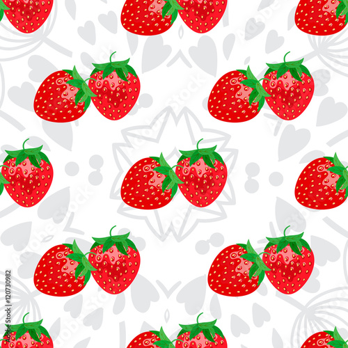 Fototapeta Naklejka Na Ścianę i Meble -  Natural organic berries seamless pattern with Strawberry vector illustration