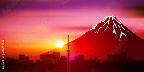 富士山　東京　風景　背景