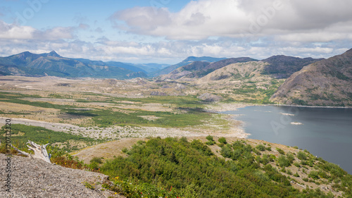 Beautiful lake in the mountains. Mount St Helens National Park, East Part, South Cascades in Washington State, USA