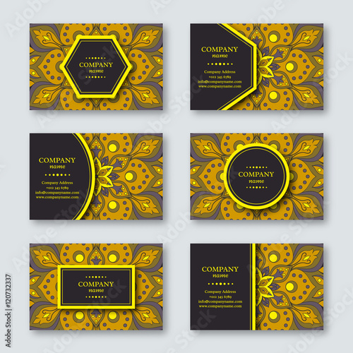 Set of ornamental hand drawn mandala cards  business  visiting t