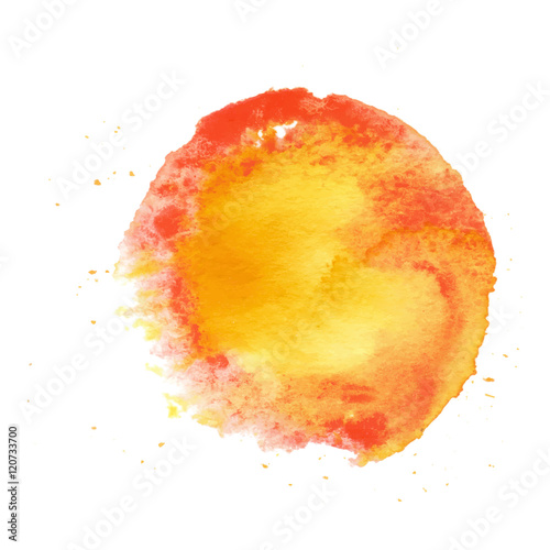 Colorful abstract watercolor circle with splashes and spatters. Modern creative watercolor background for trendy design.