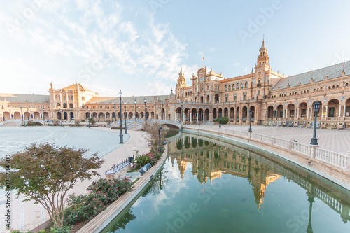 Reflection of Spanish Square (Plaza de Espana) in Sevilla, Spain