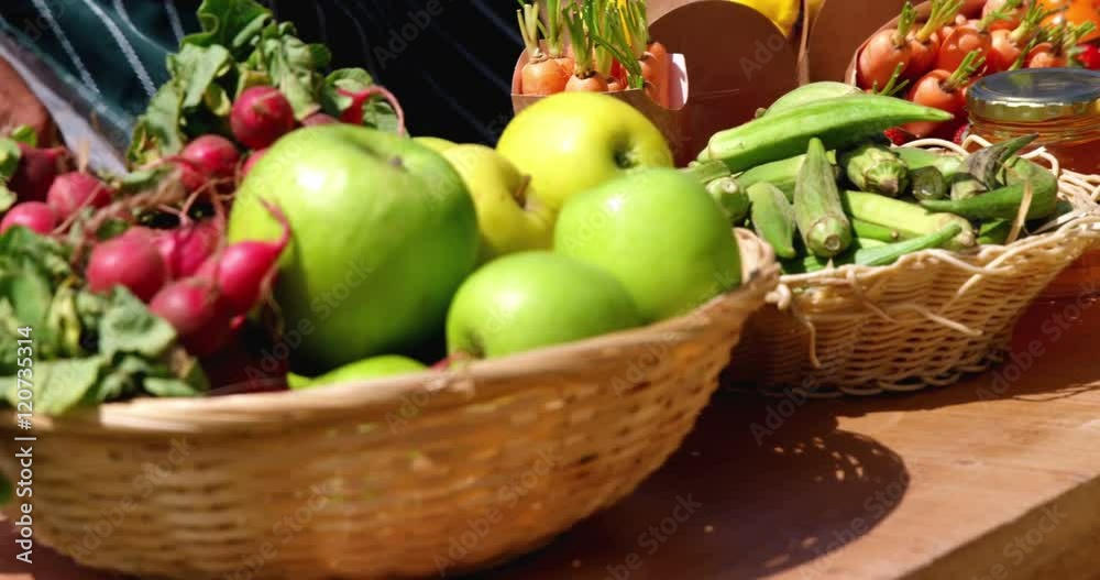 harvested fruits and vegetable in wicker basket harvested fruits and vegetable in wicker basket