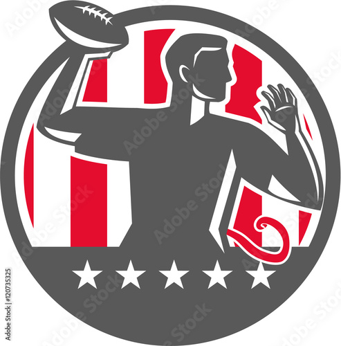 Flag Football QB Player Passing Ball Circle Retro
