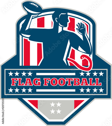 Flag Football QB Player Passing Ball Crest Retro