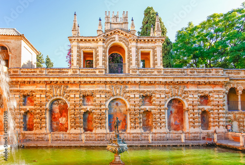 Fountain in Real Alcazar Gardens, Sevilla , Spain