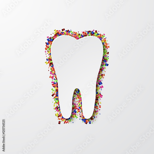 Vector modern tooth with confetti on white