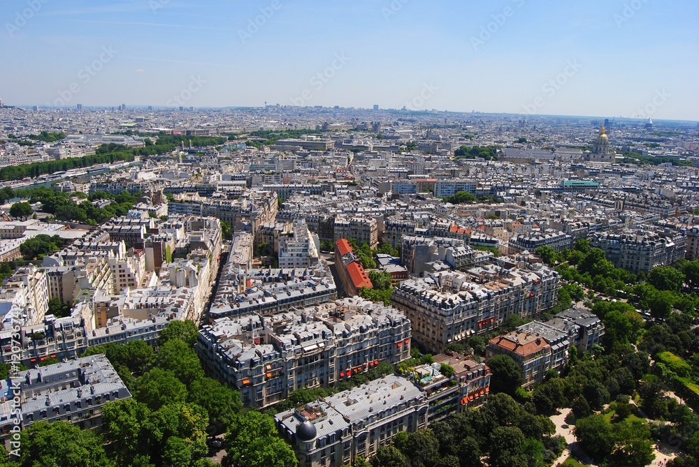 View from the Eiffel Tower towards St-Germain in Paris, France.