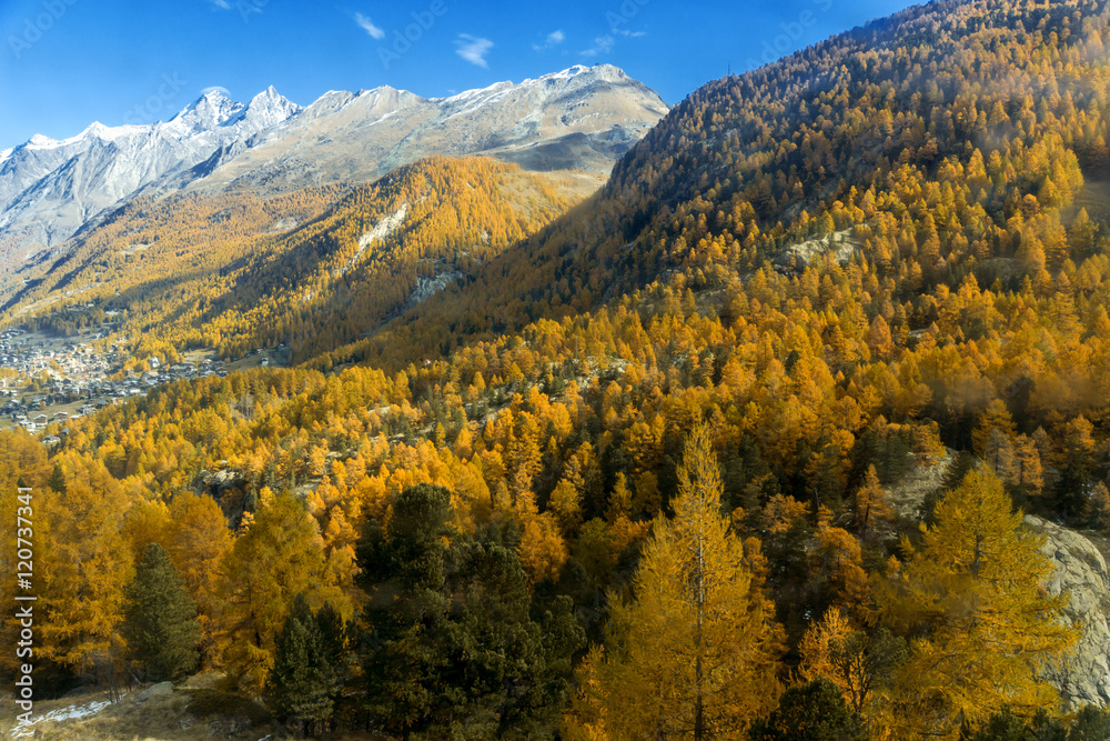 Amazing Autumn panorama near Zermatt, Canton of Valais, Switzerland