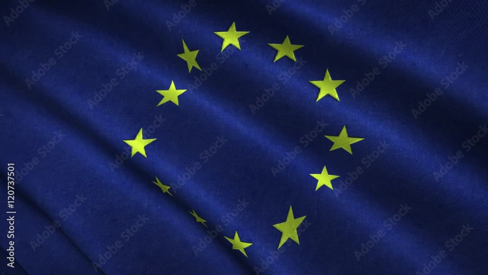 European Union Flag Flying in the Wind Looping 3D Animation 