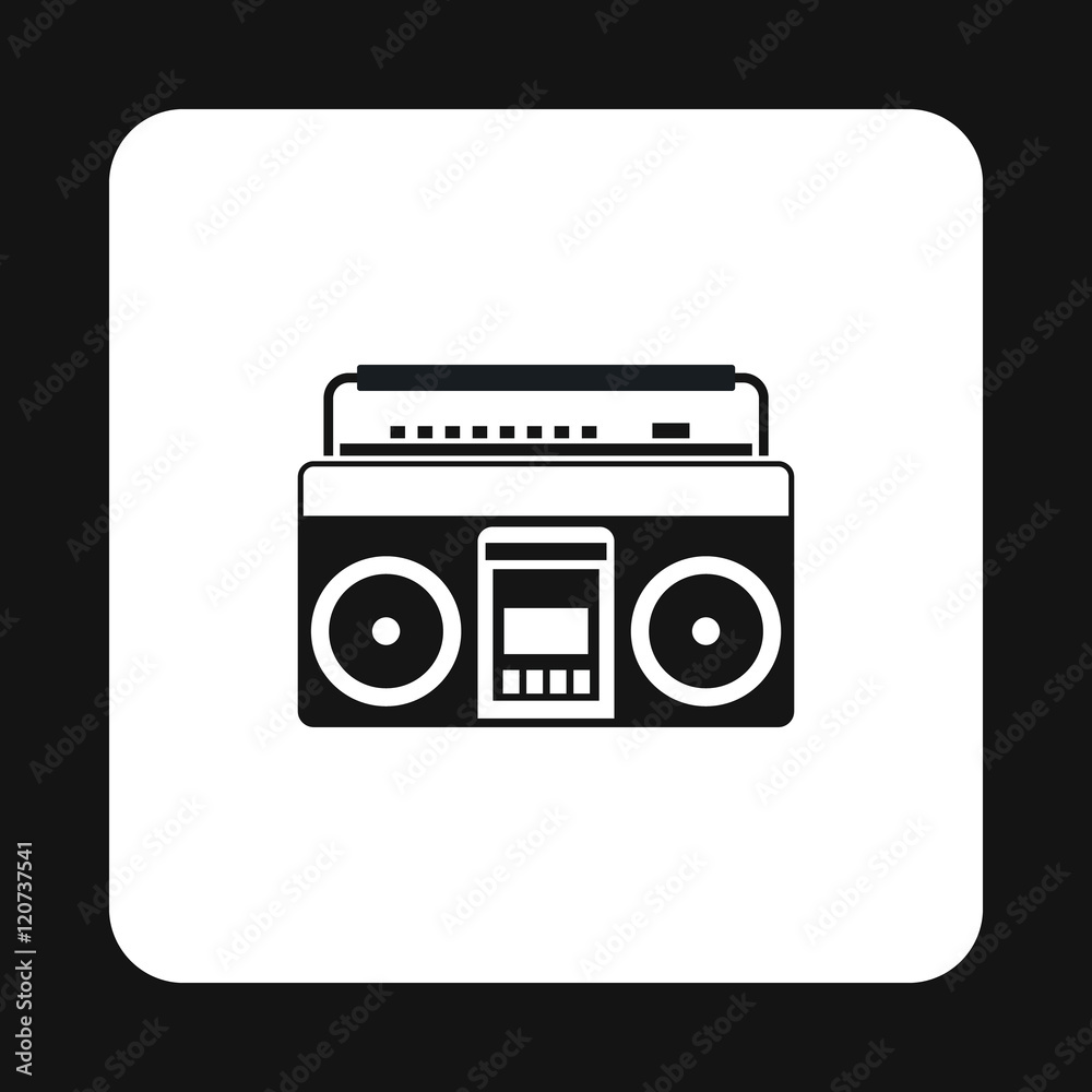 Boombox or radio cassette tape player icon in simple style on a white background vector illustration Boombox or radio cassette tape player icon in simple style on a white background vector illustration