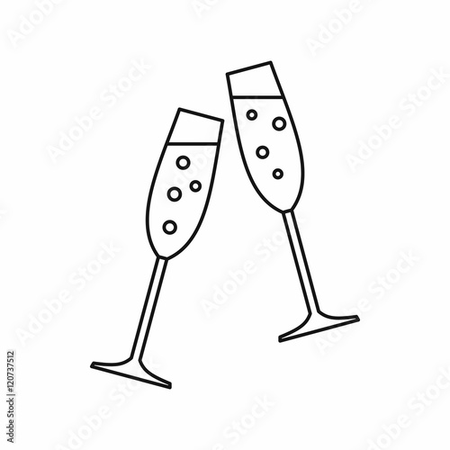 Sparkling champagne glasses icon in outline style isolated on white background vector illustration