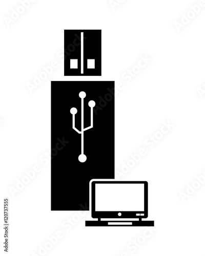 flat design usb drive and computer  icon vector illustration