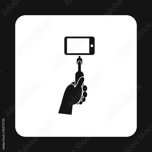 Hand holding selfie monopod stick icon in simple style on a white background vector illustration