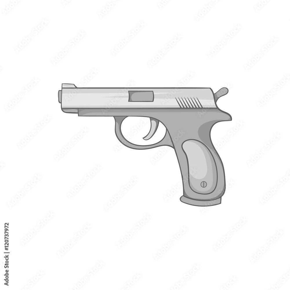 Gun icon in black monochrome style isolated on white background. Weapons symbol vector illustration