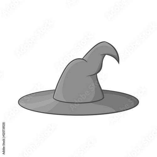 Witch hat icon in black monochrome style isolated on white background. Tricks symbol vector illustration