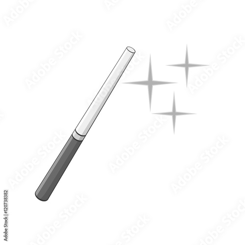 Magic wand icon in black monochrome style isolated on white background. Tricks symbol vector illustration