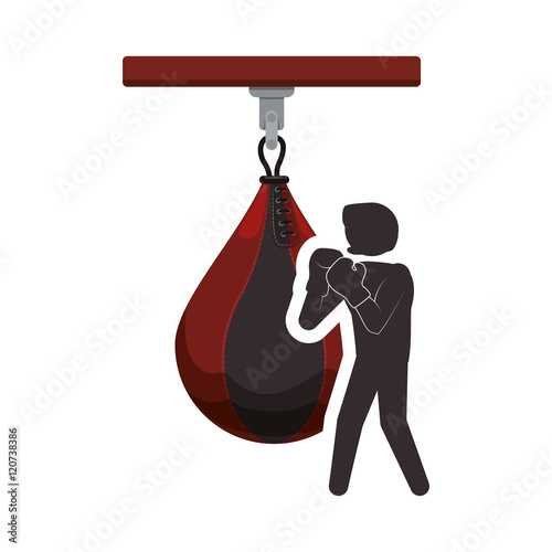 Boxer with gloves and bag icon. boxing sport competition and training theme. Isolated design. Vector illustration