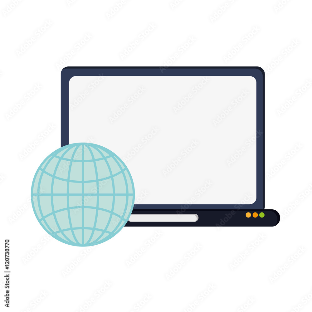 flat design laptop and earth globe diagram icon vector illustration flat design laptop and earth globe diagram icon vector illustration