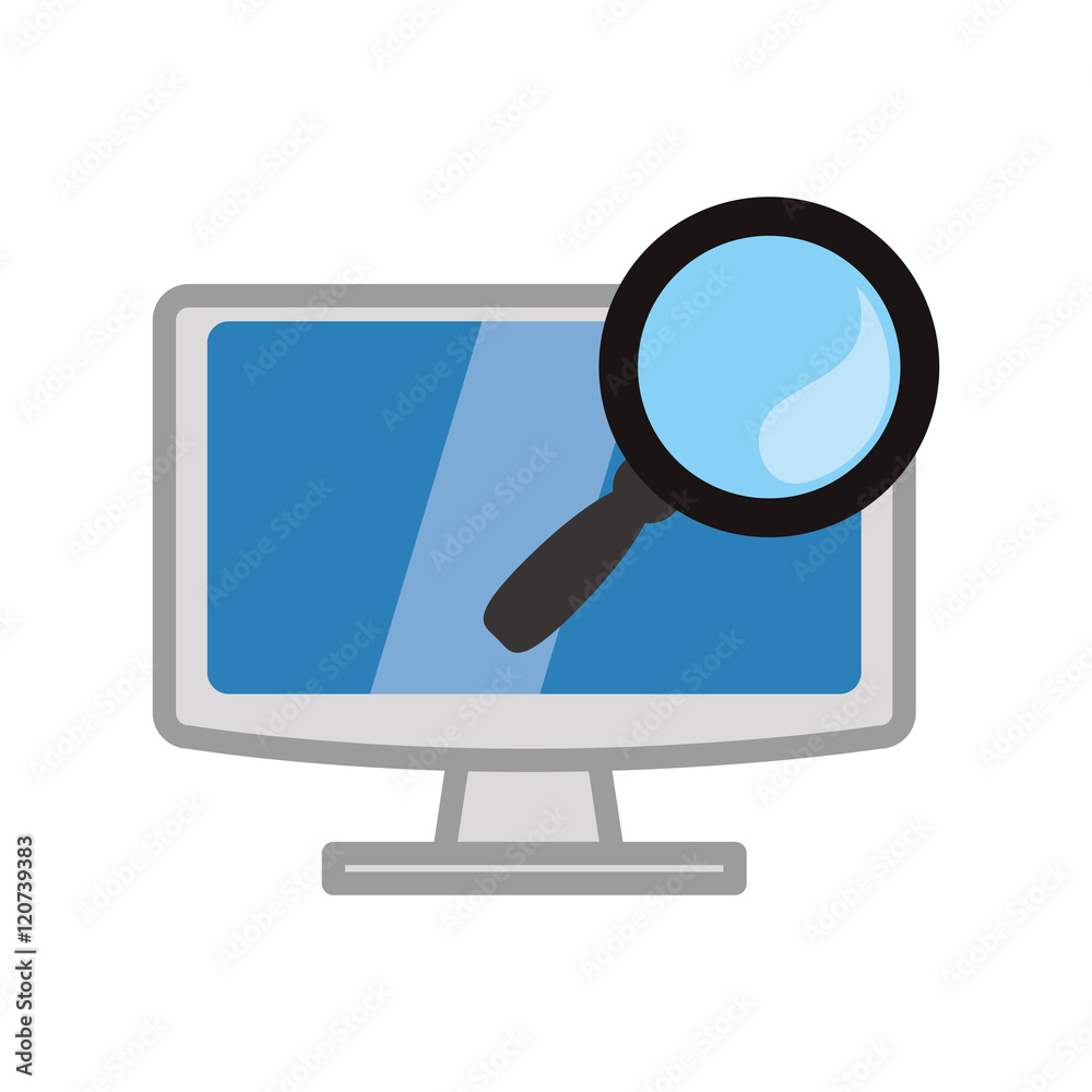 lupe or magnifying glass and computer icon. search online and media theme. Isolated design. Vector illustration lupe or magnifying glass and computer icon. search online and media theme. Isolated design. Vector illustration