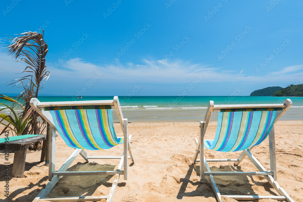 Chair beach for relaxation at the beautiful exotic beach, Located Koh Mak Island , Thailand