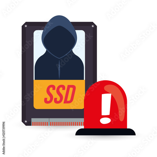 ssd hacker and alarm. Cyber security system and media theme. Colorful design. Vector illustration