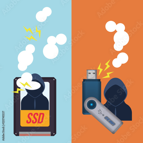 Hacker ssd usb and icon. Cyber security system and media theme. Colorful design. Vector illustration