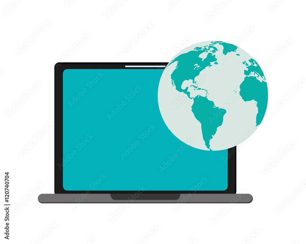 flat design computer and earth globe icon vector illustration flat design computer and earth globe icon vector illustration