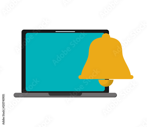 flat design computer and  bell notification icon vector illustration 