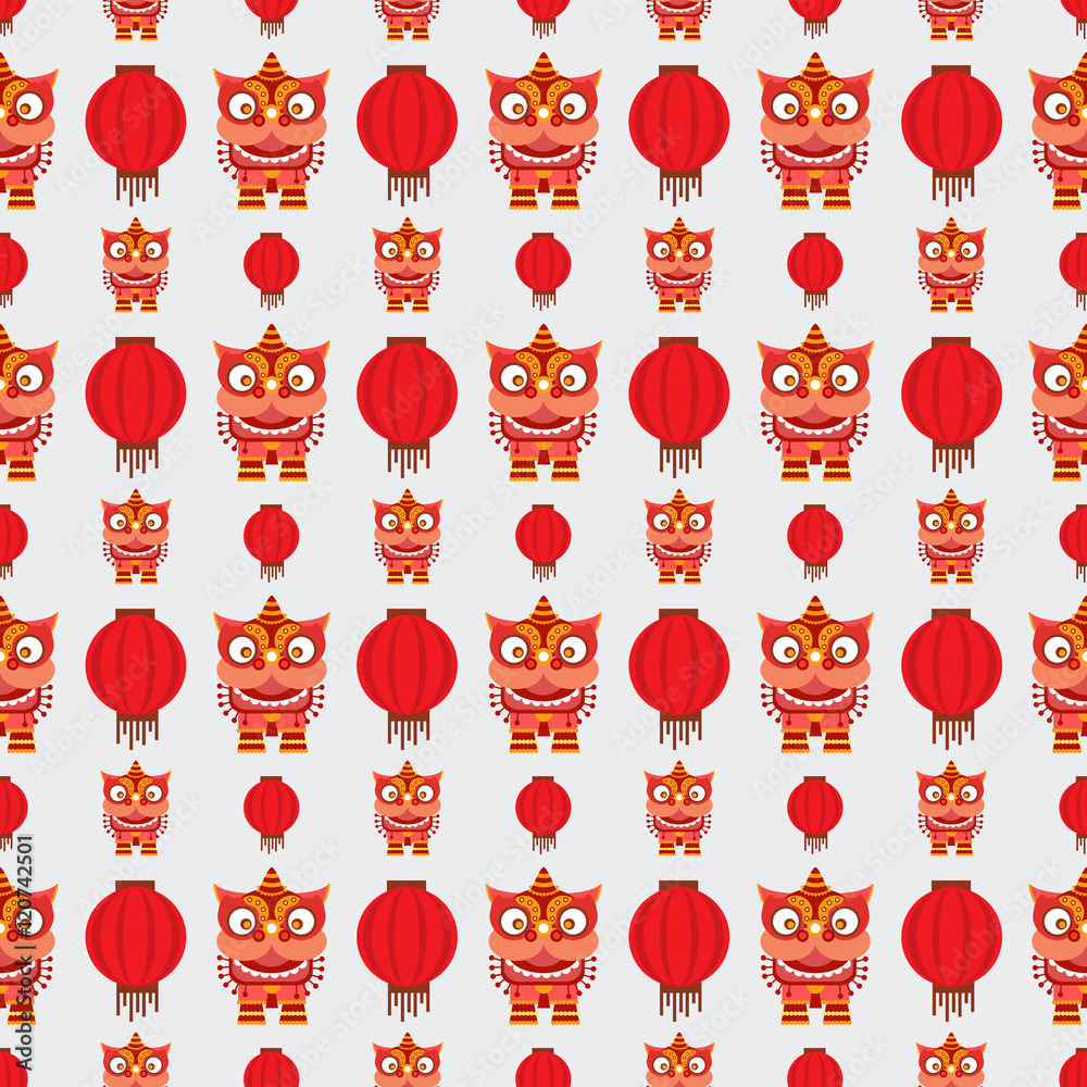 Chinese Dragon Lion New Year Seamless