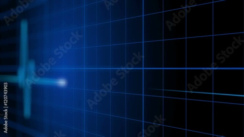 EKG 002: An electrocardiogram heart monitor pulses on a blue grid (Loop).