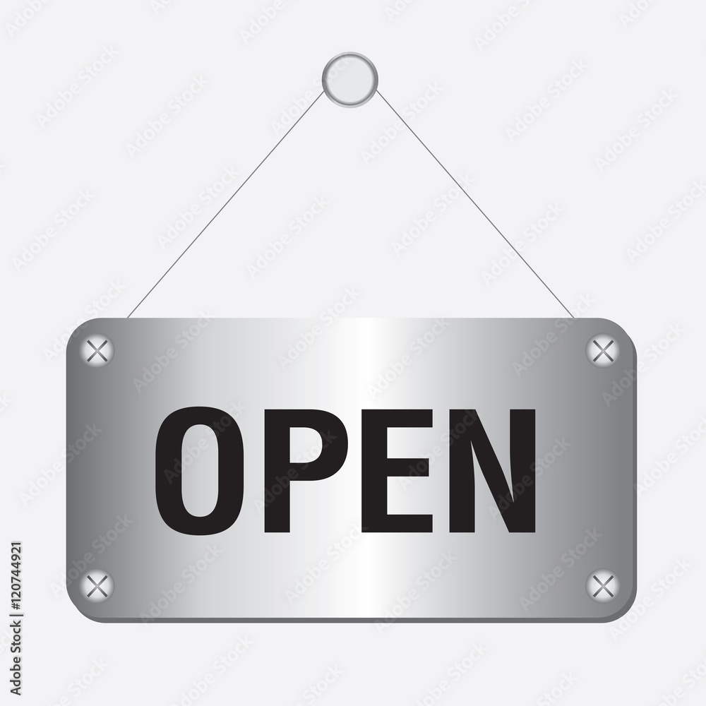 silver metallic open sign hanging on the wall silver metallic open sign hanging on the wall
