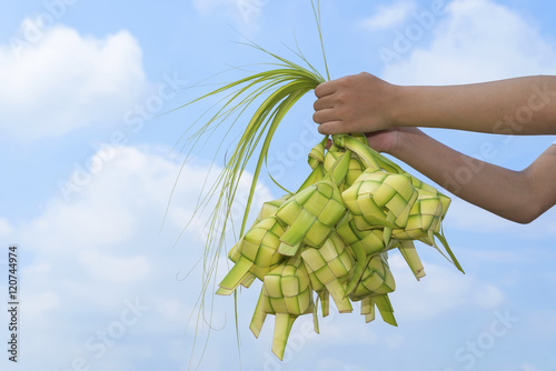 Wallpaper Mural A hand holding Ketupat - Malay cuisine made from glutinous rice packed inside a diamond shaped container of wooven palm leaf. Torontodigital.ca
