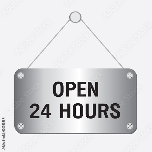 Hand showing open 24 hours sign icon. Vector illustration.