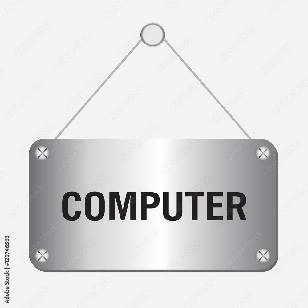 silver metallic computer sign hanging on the wall silver metallic computer sign hanging on the wall