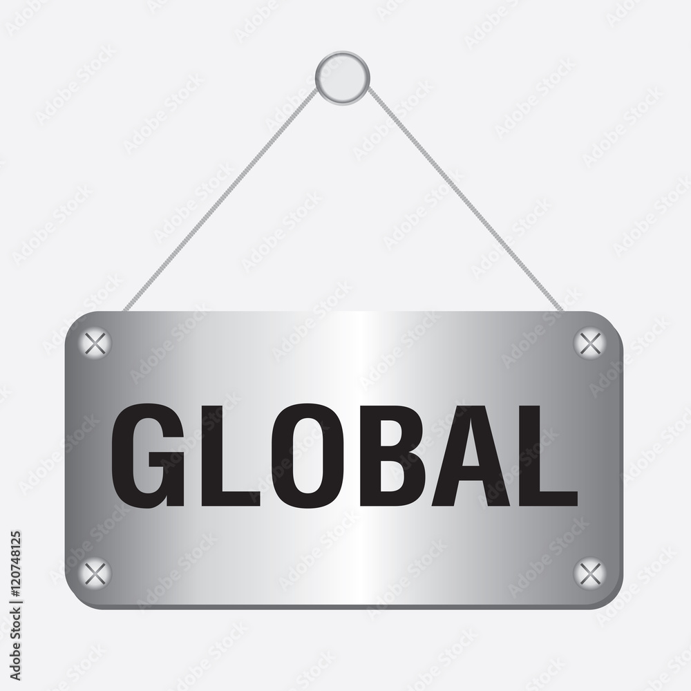 silver metallic global sign hanging on the wall silver metallic global sign hanging on the wall