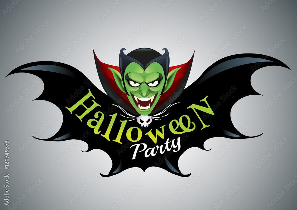 Halloween Party Design template with dracula and place for text logo design.-vector illustration