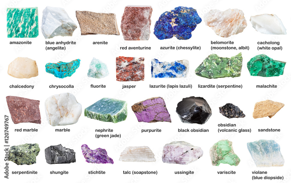 collection from gemstones and minerals with names Stock Photo | Adobe Stock