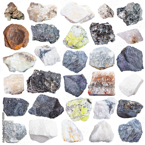 set of natural mineral specimens