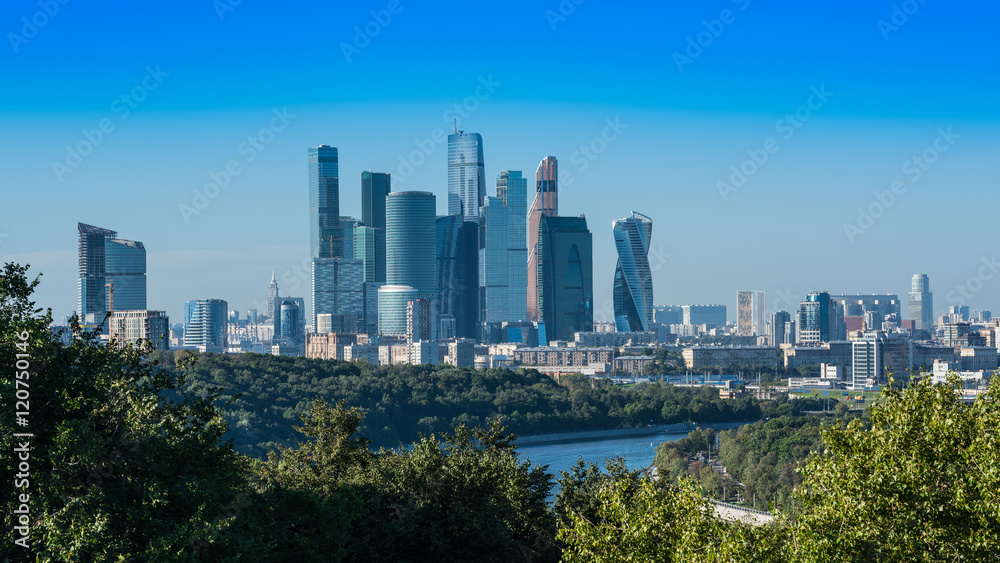 Cityscape from Sparrow hill viewing modern skyscrapers in Moscow , Russia Cityscape from Sparrow hill viewing modern skyscrapers in Moscow , Russia