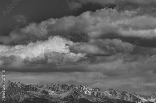 Clouds over mountain range