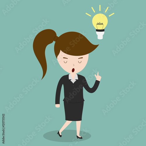 Business woman with light bulb over his head.